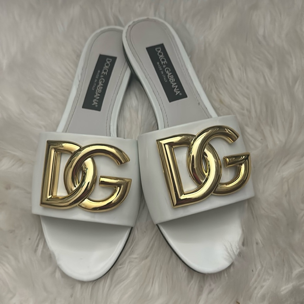 Dolce & Gabbana white patent leather sandals